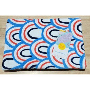 Sun Squad Red White & Blue Scallops Beach Towel 32" x 62" Velour & Terry Cotton